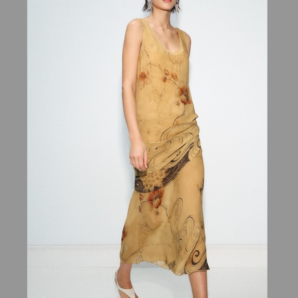 Zara special collection brown floral sleeveless 60s inspired dress NWT - Picture 1 of 12